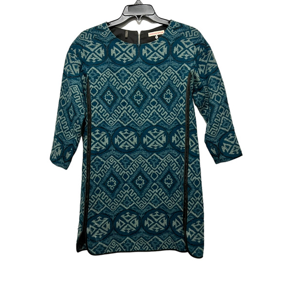 Rebecca Taylor Blue Geo Tribal Aztec Knit Wool Blend Dress SZ 2 - Picture 3 of 11